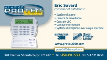 Cartes d'affaires d'Alarme Protec 2000, Recto
